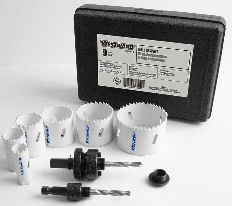 Hole Saw Kit 9pcs Sizes 0.875 -2.5 