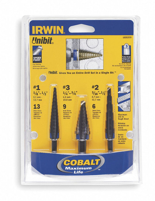 Step Drill Bit Set Cobalt 1/8-3/4 3 pc.
