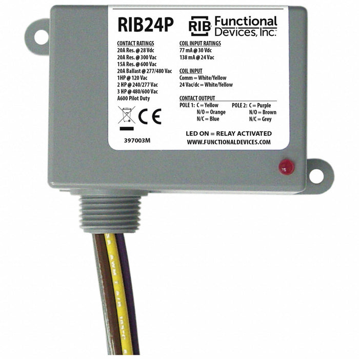 Pre-Wired Relay 24VAC/DC DPDT 20A
