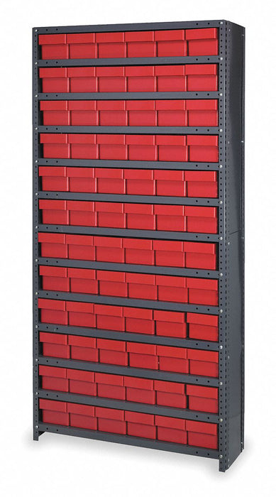 Enclosed Bin Shlvng 24x75x36in Red