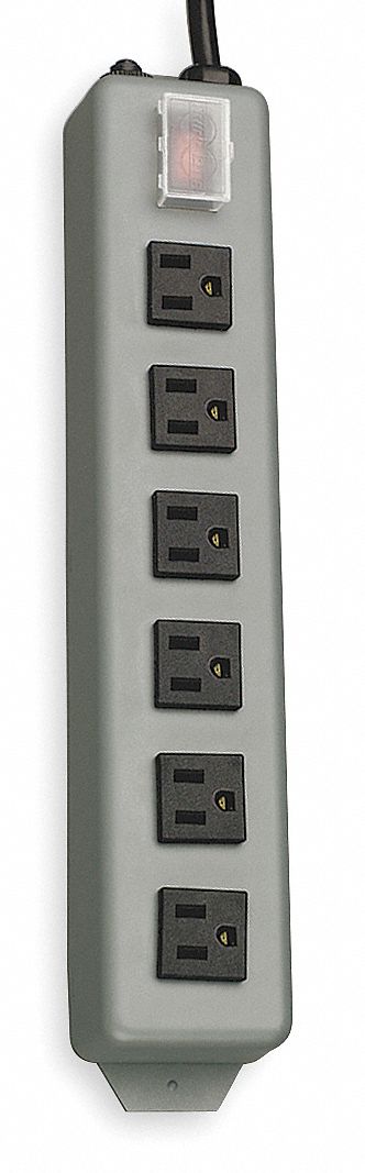 Outlet Strip Gray 12-1/2 in 6 Outlets