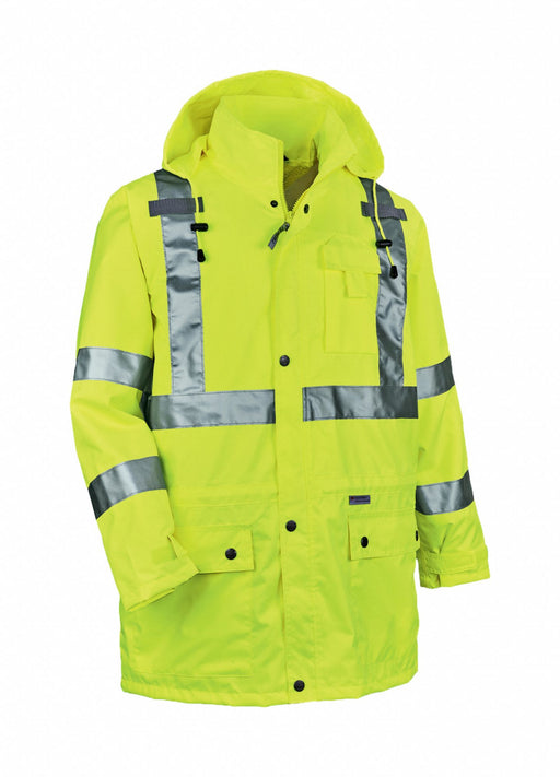 D2323 Rain Jacket w/Hood HiVis Lime 3XL