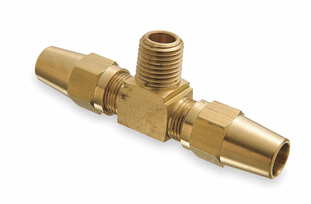 Tee Brass Comp3/8 Comp3/8 MNPT1/4 