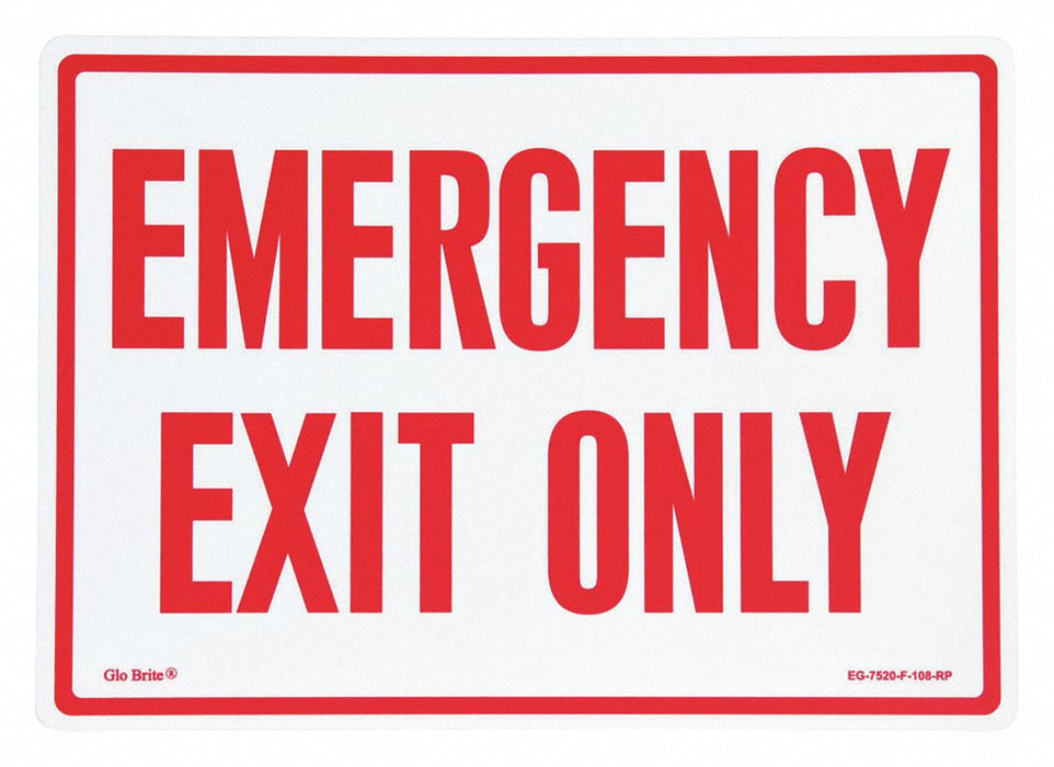Emergency Exit Only Red On PL 14 x10 