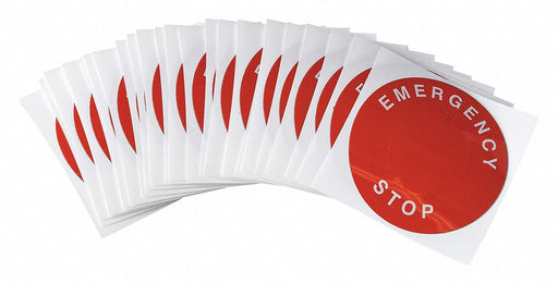 LegndPlatLabel EmergencyStp Wht/Red PK25