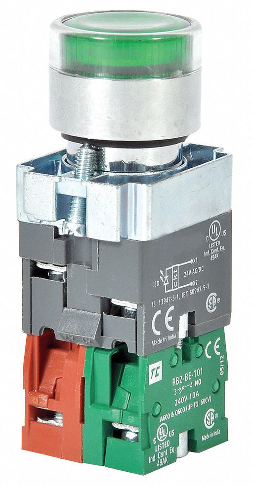 H6943 IllumPushButton FullVolt Green 1NO/1NC