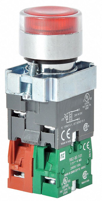 H6943 IllumPushButton FullVolt Red 1NO/1NC