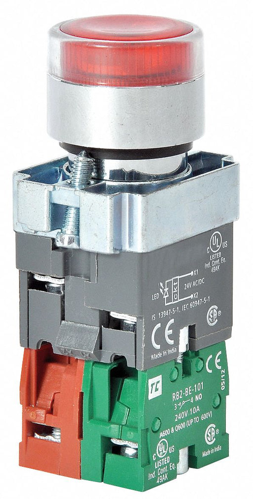 H6943 IllumPushButton FullVolt Red 1NO/1NC