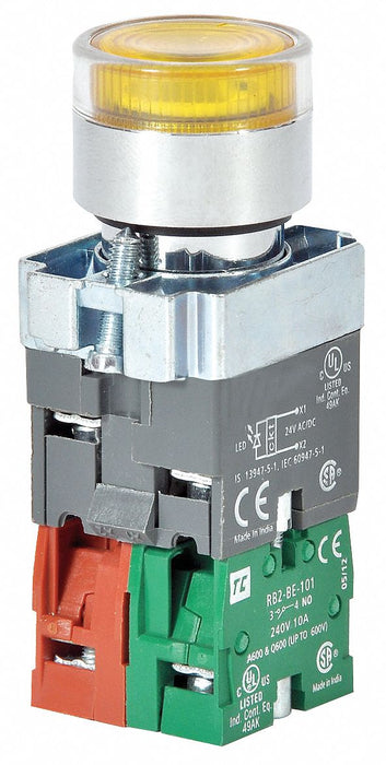 H6943 IllumPushButton FullVolt Yellow 1NO/1NC