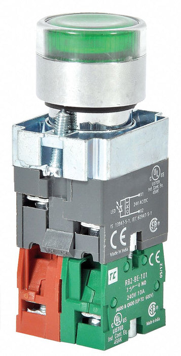 H6943 IllumPushButton FullVolt Green 1NO/1NC