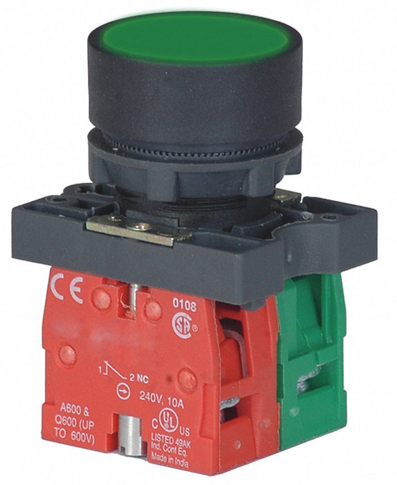 FlushPushButtnOp NonIllum Grn 1NO/1NC