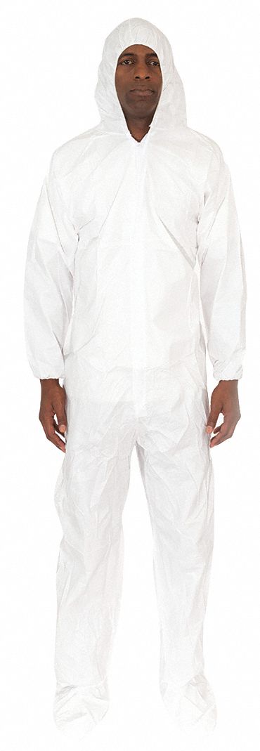 Hooded Coverall w/Boots White L PK25