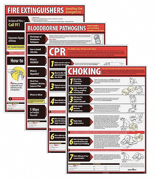 Poster Kit Eng Fire Ext/CPR/BBP/Choking