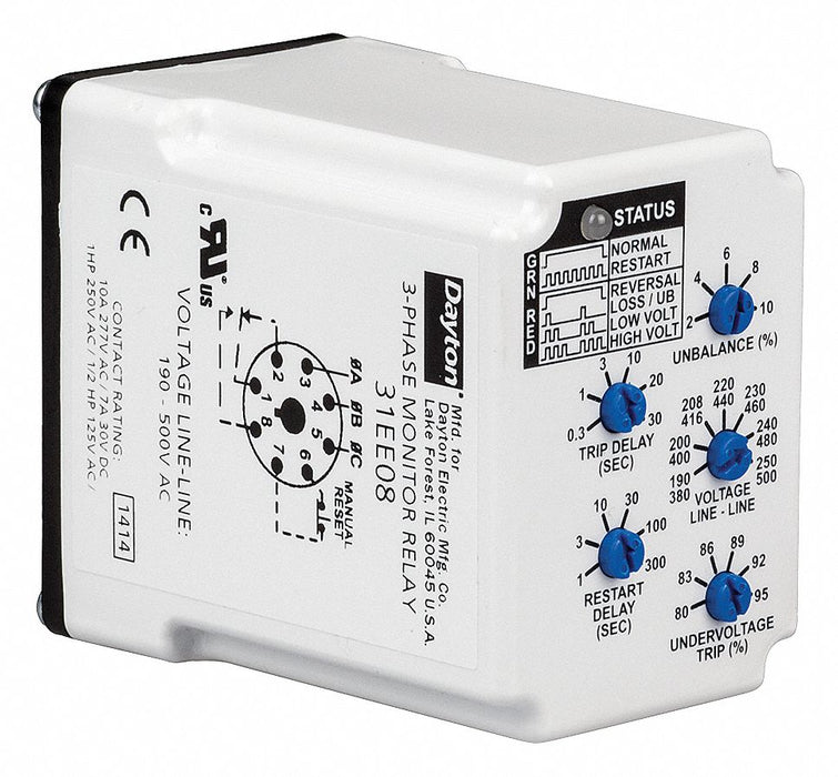 Phase Monitor Relay 8 Pins 190-500V AC