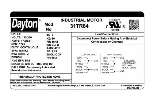 GeneralPurposeMotor 2hp 1725RPM 56HZ