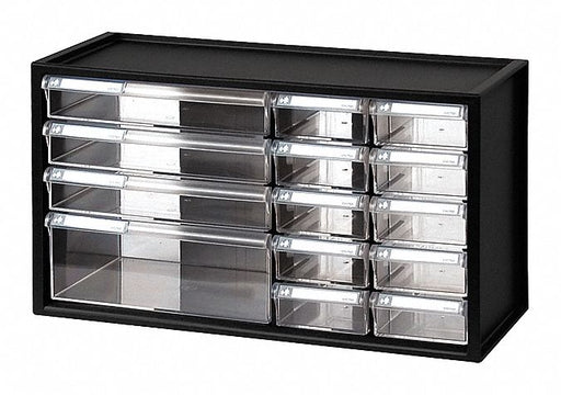Bin Cab 14ClrDrwr Blk 9 3/4 H ClearDrwr