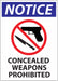 Concealed Carry Sign 14inx10in Aluminum