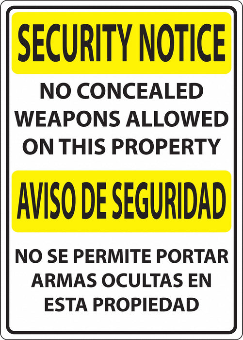 Concealed Carry Sign 14in x 10in Plastic