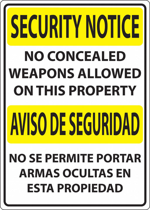 Concealed Carry Sign 14in x 10in Plastic