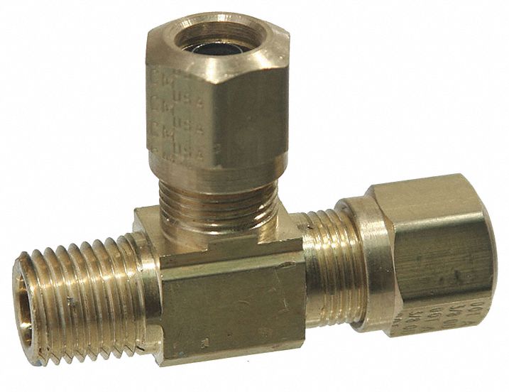 Tee Brass Comp3/8 Comp1/4 MNPT1/4 