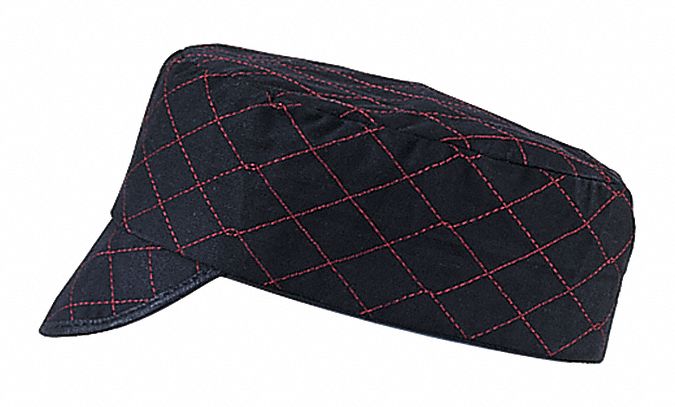 Welders Cap Black Red Stitching 7In
