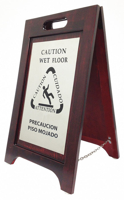 Wet Floor Sign Walnut Wood 24 in H