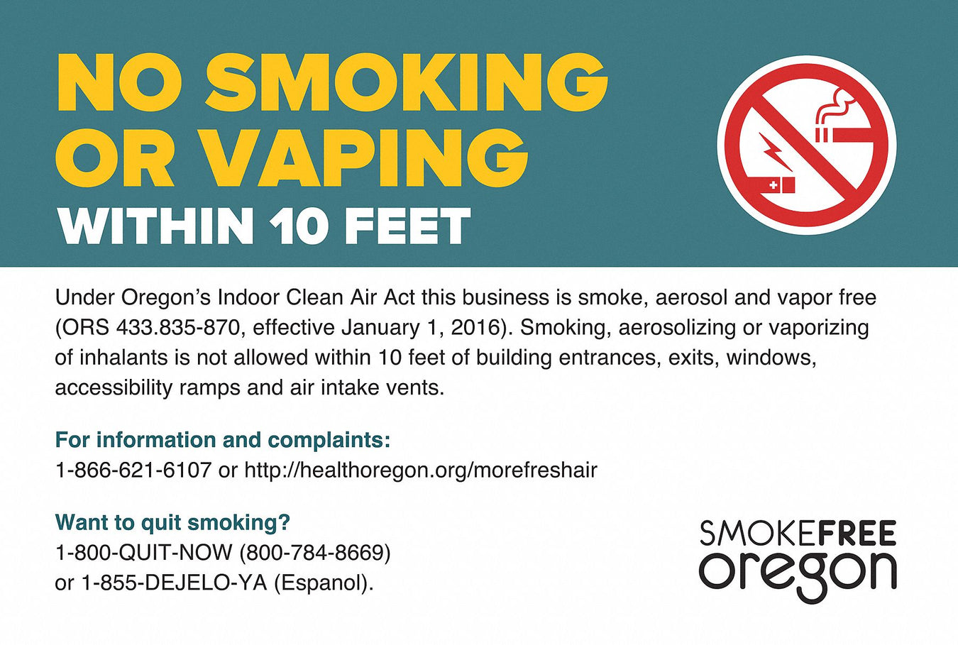 No Smoking Window Decal OR 7 Wx5 H PK2