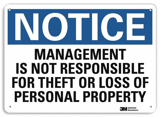 Notice Sign 7 in x 10 in Plastic