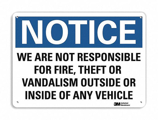 Notice Sign 10 in x 14 in Plastic