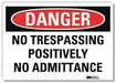 Danger Sign 7 in x 10 in Rflct Sheeting