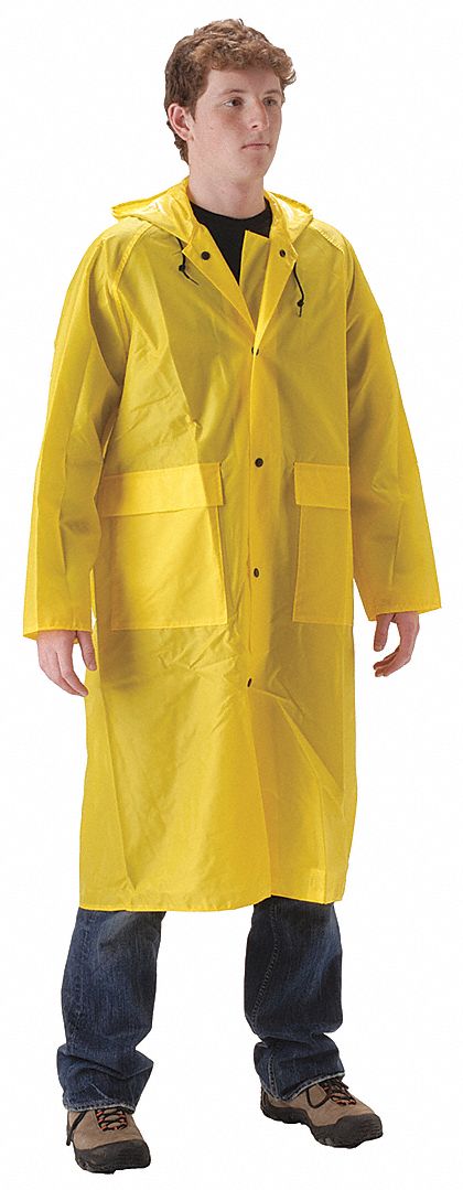 Rain Coat with Hood XL PU/Nylon 48inL