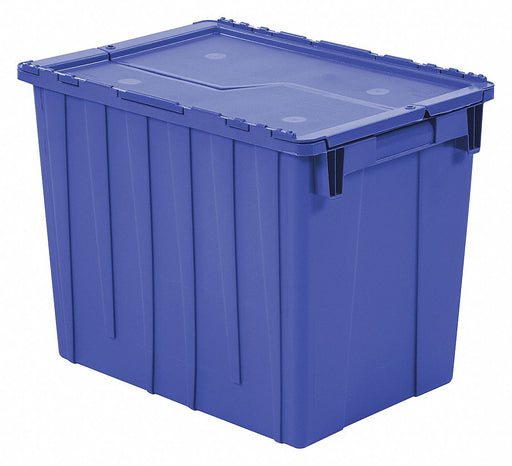 J0286 Attached Lid Container Blue Solid HDPE