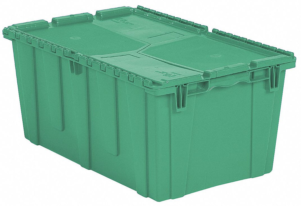 E3380 Attached Lid Container Green Solid HDPE