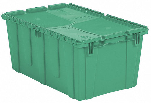 E3380 Attached Lid Container Green Solid HDPE
