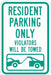 Resident Parking Sign 18 x 12 