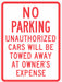 Tow Zone No Parking Sign 24 x 18 
