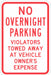 No Overnight Parking Sign 18 x 12 