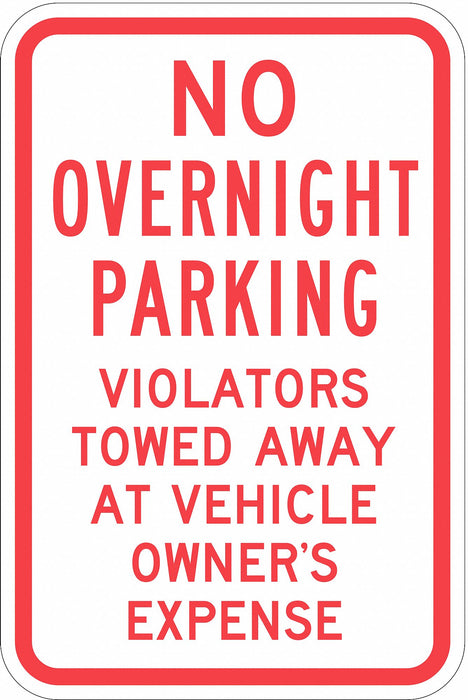 No Overnight Parking Sign 18 x 12 