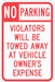 Tow Zone No Parking Sign 18 x 12 