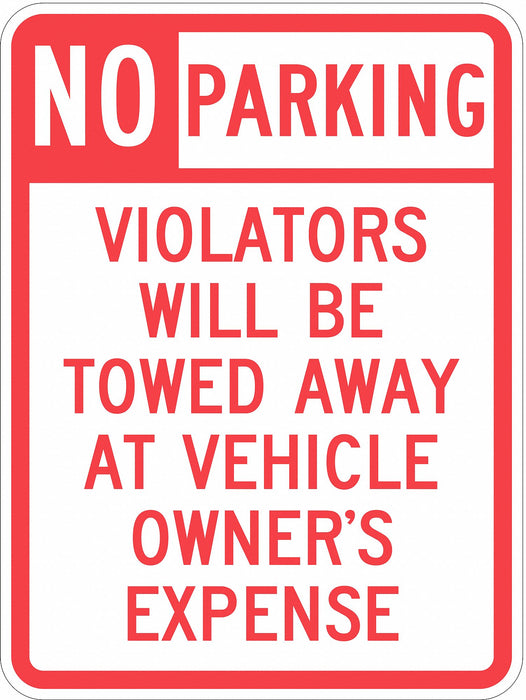 Tow Zone No Parking Sign 24 x 18 