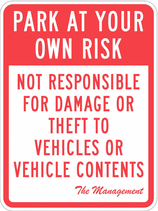 Parking Lot Damage Advisory Sign 24 x18 