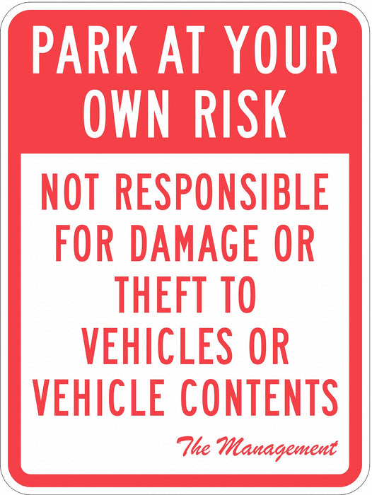 Parking Lot Damage Advisory Sign 24 x18 