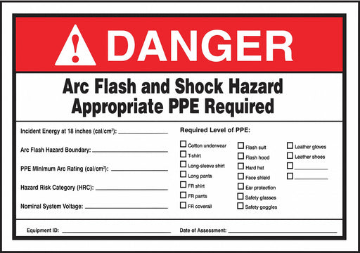 Arc Flash Label 7 in x 10 in Vinyl