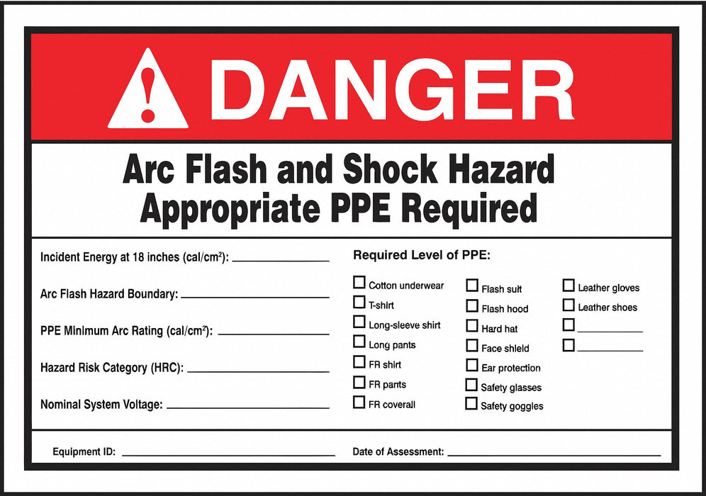 Arc Flash Label 7 in x 10 in Vinyl