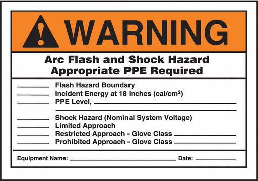 Arc Flash Label 3 1/2 inx5 in Vinyl