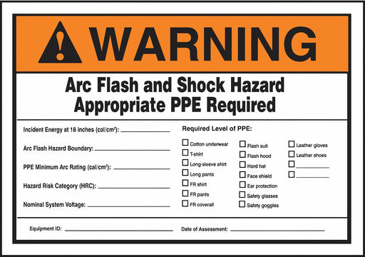 Arc Flash Label 3 1/2 inx5 in Vinyl