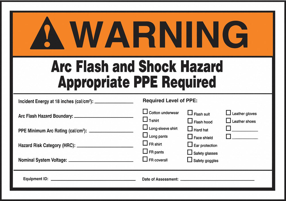 Arc Flash Label 3 1/2 inx5 in Vinyl