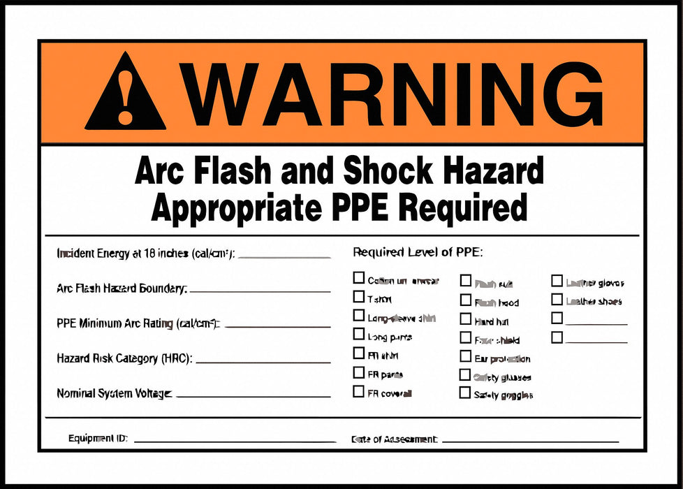 Arc Flash Label 5 inx7 in Vinyl