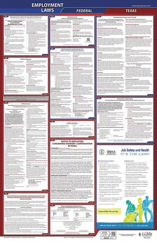 Labor Law Poster English TX Plastic