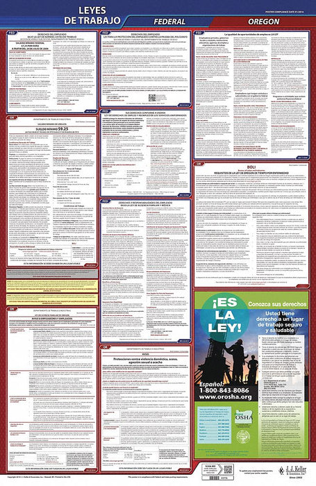 Labor Law Poster Spanish OR Plastic